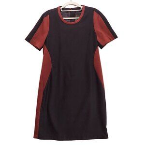 Mcginn Womens L Dress Maroon Black Knee Length Exposed zip lined career modest